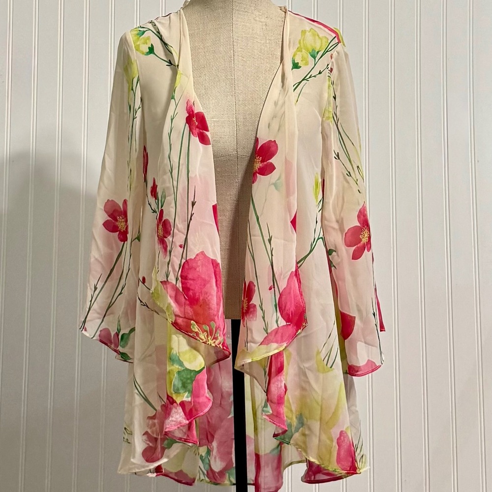 Chris & Carol Floral Sheer Kimono Cardigan Sheer Boho Coverup Made in USA Medium